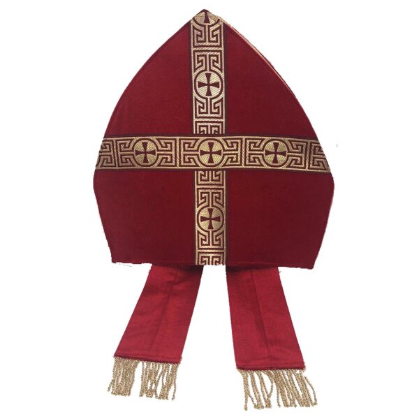 Bischofsmütze Mitra rot gold mit Bändern