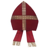 Bischofsmütze Mitra rot gold mit Bändern