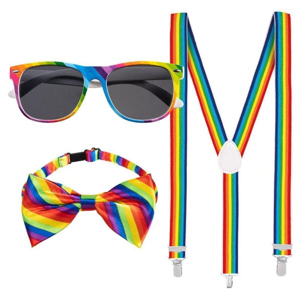 Regenbogen Party Set Hosenträger Schleife Brille