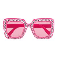 Pink Partybrille mit Silbersteinen, quadratische...