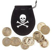 Piratenbeutel aus Samt mit goldenen Münzen:...