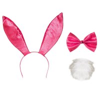 Sexy Bunny Set 3 Farben pink weiß schwarz Ohren Schleife Bommel